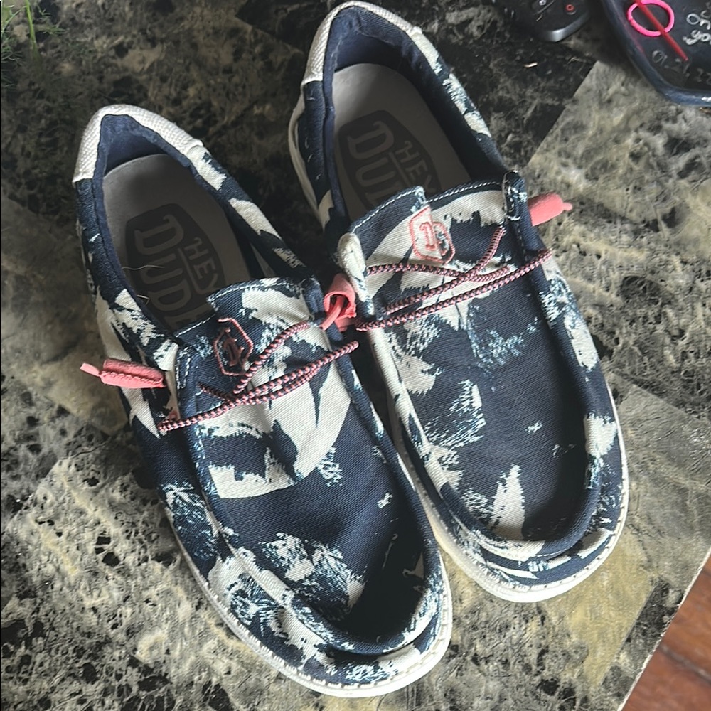 Hey Dude Blue and White Loafers